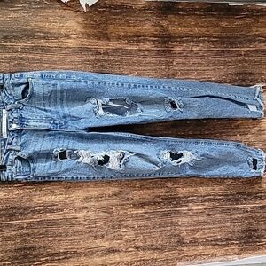 Tinseltown 9 Distressed High Rise Mom Jeans Ripped Destroyed Acid